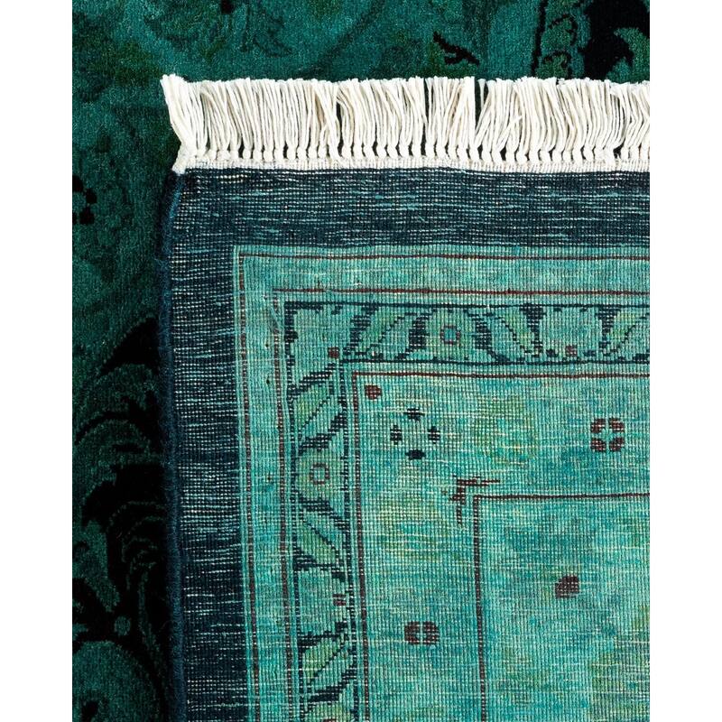 Overton Hand Knotted Wool Vintage Inspired Modern Contemporary Overdyed Green Area Rug - 8' 4" x 10' 1"