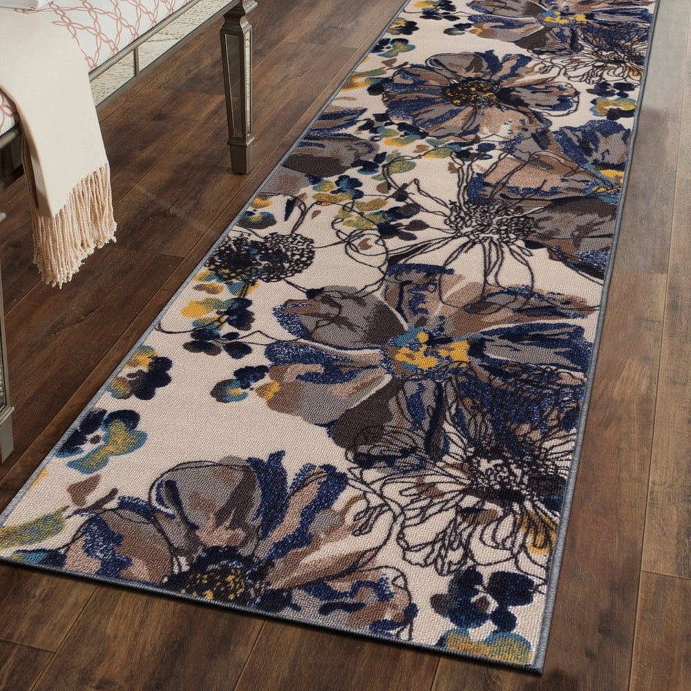 World Rug Gallery Modern Bright Flowers Non-Slip Area Rug Multi