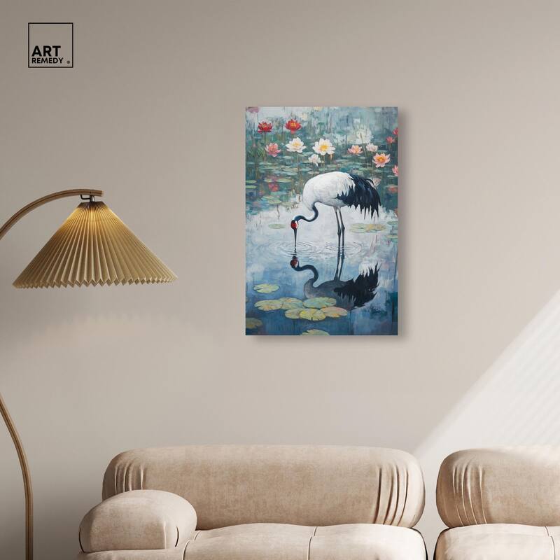 Crane in Lilies Canvas by Art Remedy, Gallery Wrapped