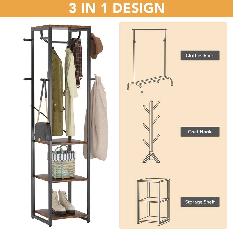 Entryway Free-Standing Coat Rack Stand for Clothes Purse Bag Hat