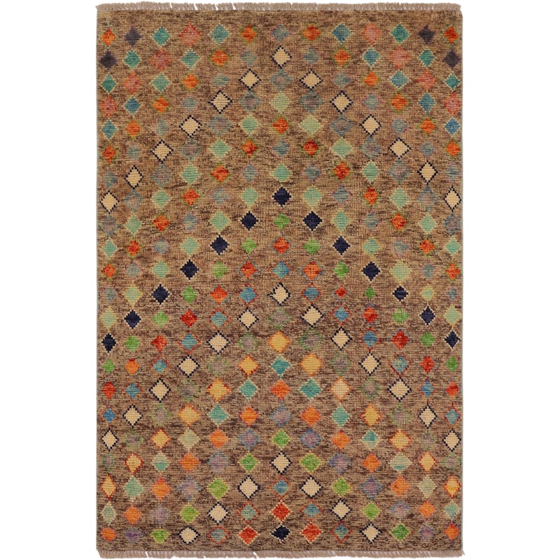 Boho Chic Balochi Morse Brown/Rust Hand Knotted Wool Rug - 3'3'' x 4'11''