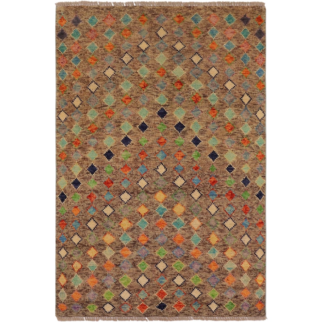 Boho Chic Balochi Morse Brown/Rust Hand Knotted Wool Rug - 3'3'' x 4'11''