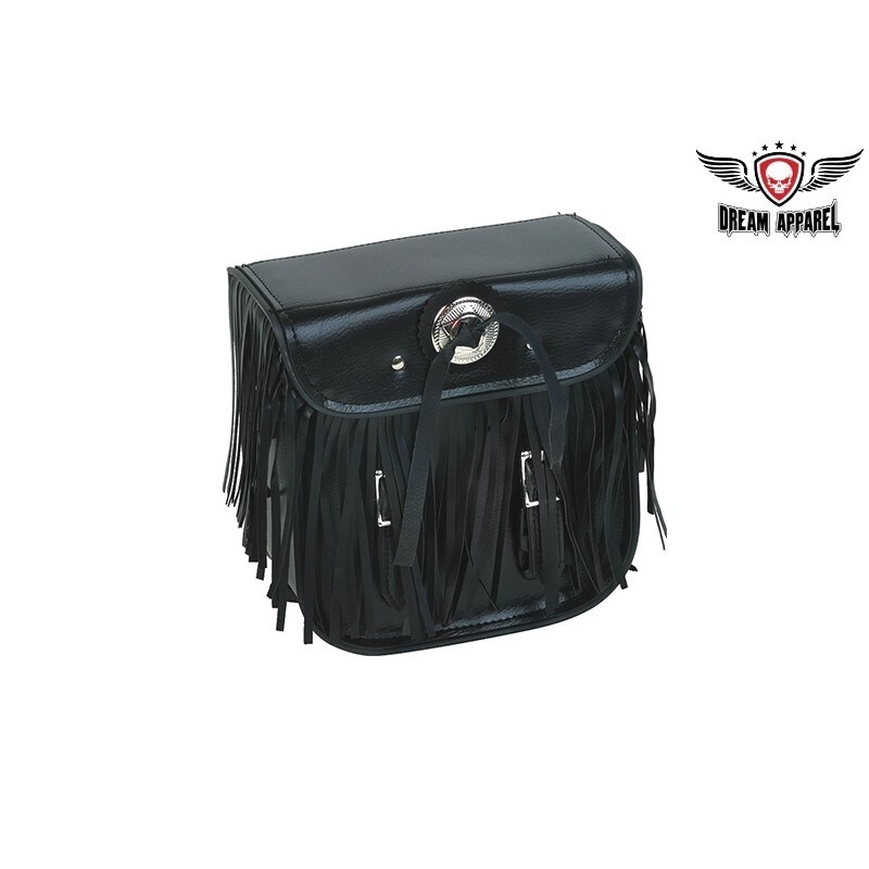 Leather Motorcycle Sissy Bar Bag with Braid Fringes and Concho
