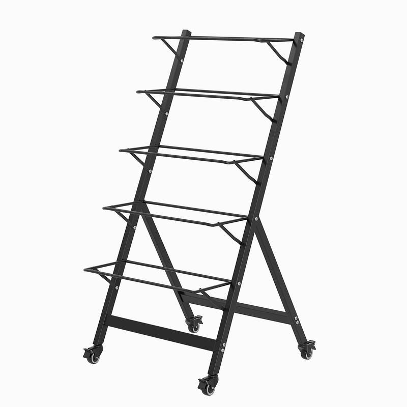 VECELO 5-Tier Rolling Plant Stand with Wheels Black Metal Tiered Plant Shelf with Removable Trays for Indoor Outdoor Garden Use