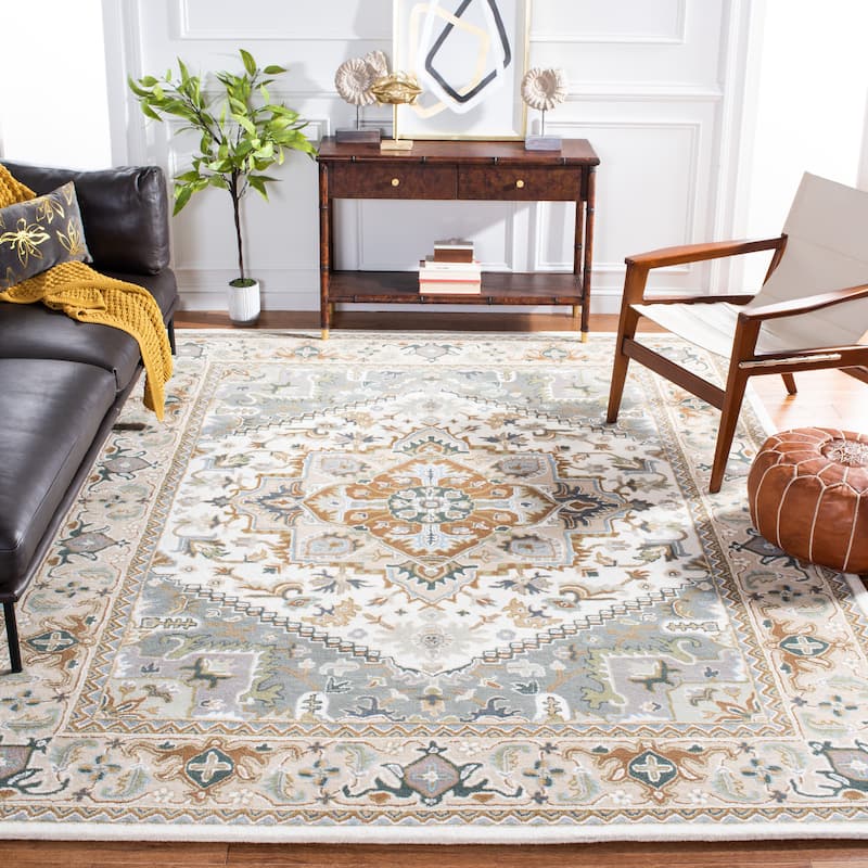 SAFAVIEH Handmade Heritage Asia Traditional Oriental Wool Rug - 10' x 14' - Ivory/Light Blue