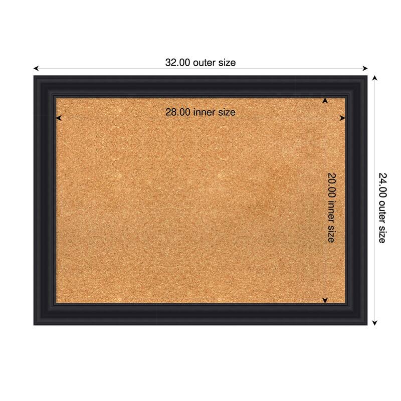 Dalat Black Framed Cork Board - Bulletin Board, Organization Board, Pin Board - Natural - 32 x 24 in