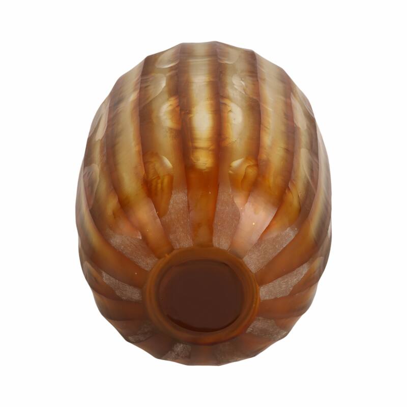 Glass Large Vertical Ribbed Decorative Vase - Brown
