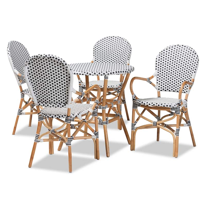 Naila French Provincial Plastic Weaving/ Rattan Indoor/ Outdoor Dining Set(5PC) - Black, White, Brown