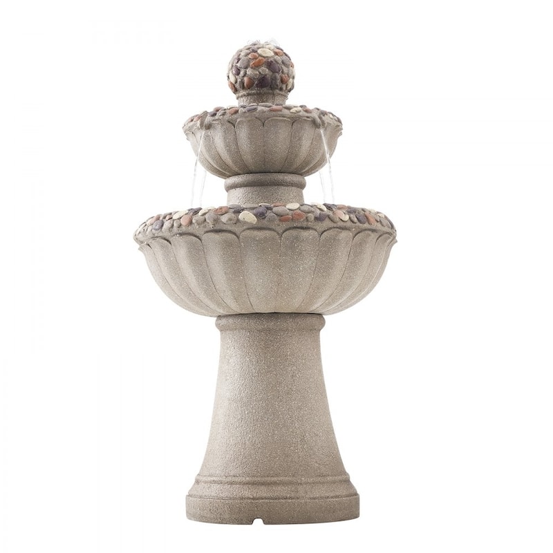 Rock Grey Resin Garden Water Fountain with Splash-Proof Design for Yard Decor - 18.90 x 18.90 x 36.50 in