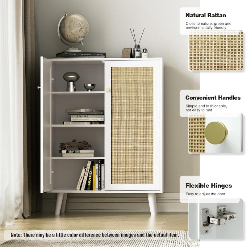 Anmytek Modern 2-Door Rattan Buffet Sideboard Kitchen Storage Cabinet for Living Room