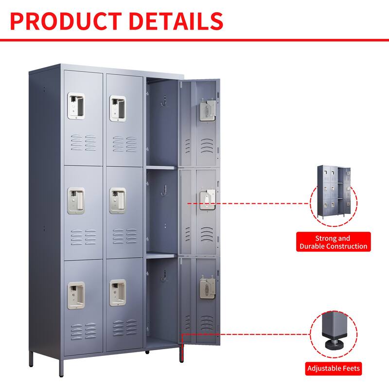 72"H Metal Lockers With 9 Door,Storage Cabinet With Lock for Employees,School,Gym