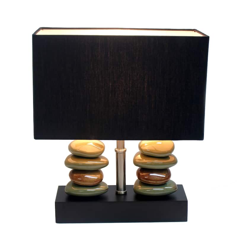 Tranquil Stone Ceramic Table Lamp with Rectangular Shade - 14" - Black