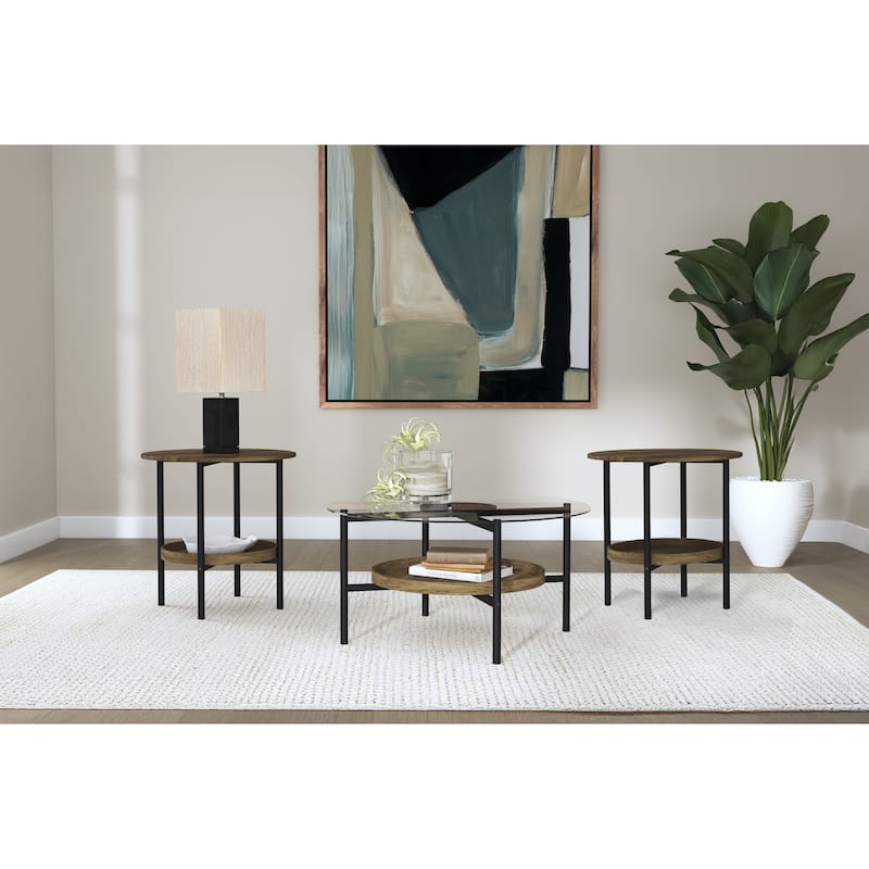 Delfin Round Coffee And End Table Set Brown - 3-piece set
