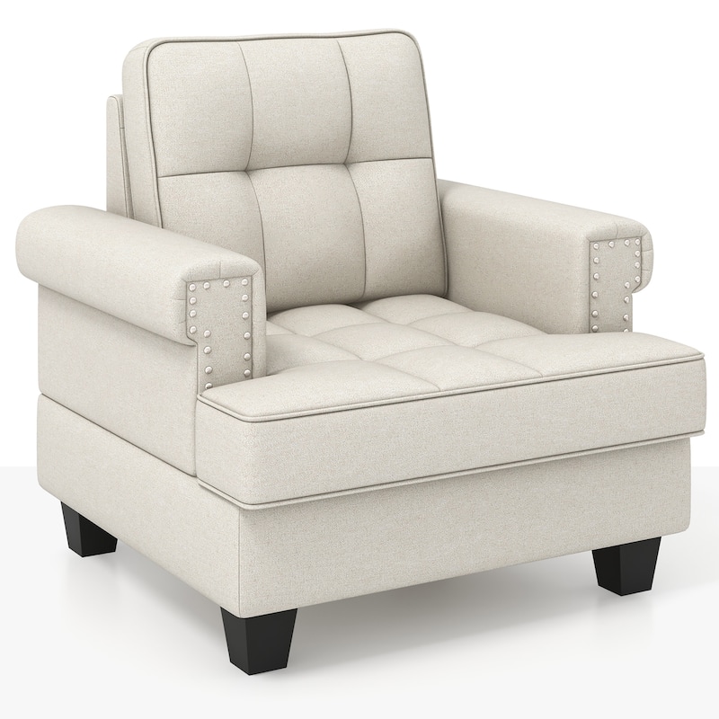 Gymax Mid-century Modern Accent Armchair with Thick Pillow & Cushion