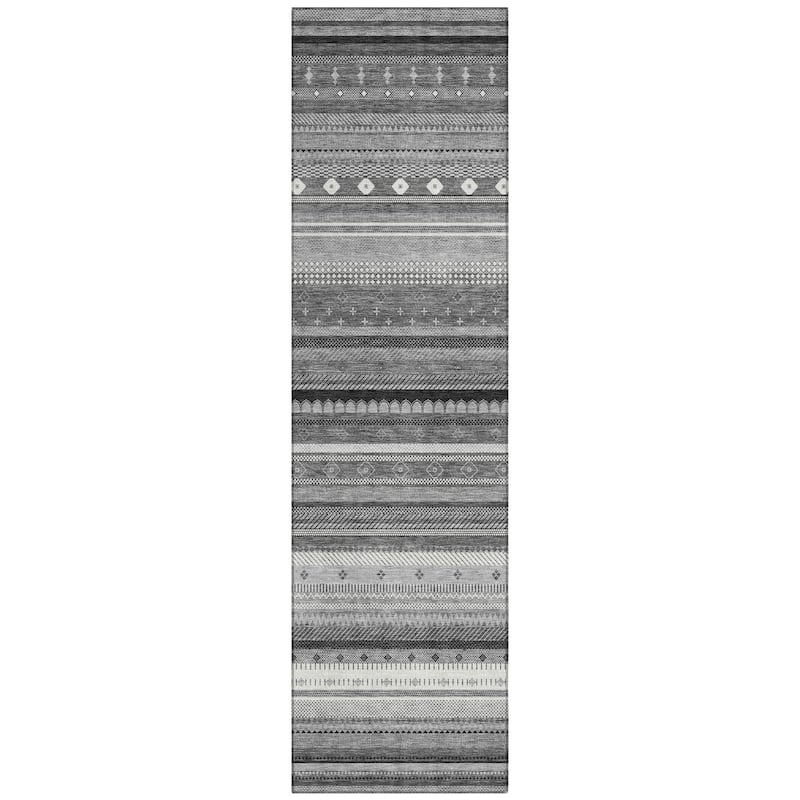 Machine Washable Indoor/Outdoor Boho Stripes Chantille Rug