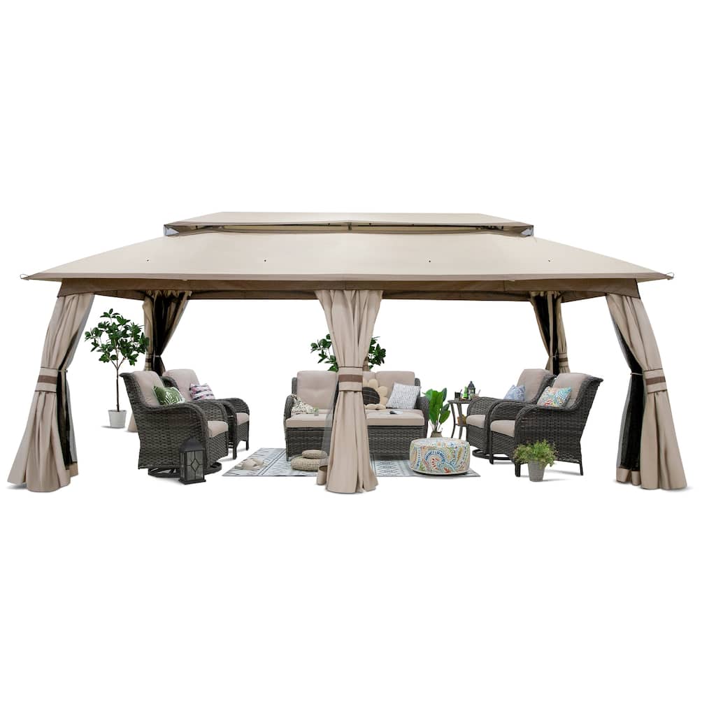 Cozywor 20 ft. x 10 ft. Outdoor Patio Double Vented Roof Gazebo