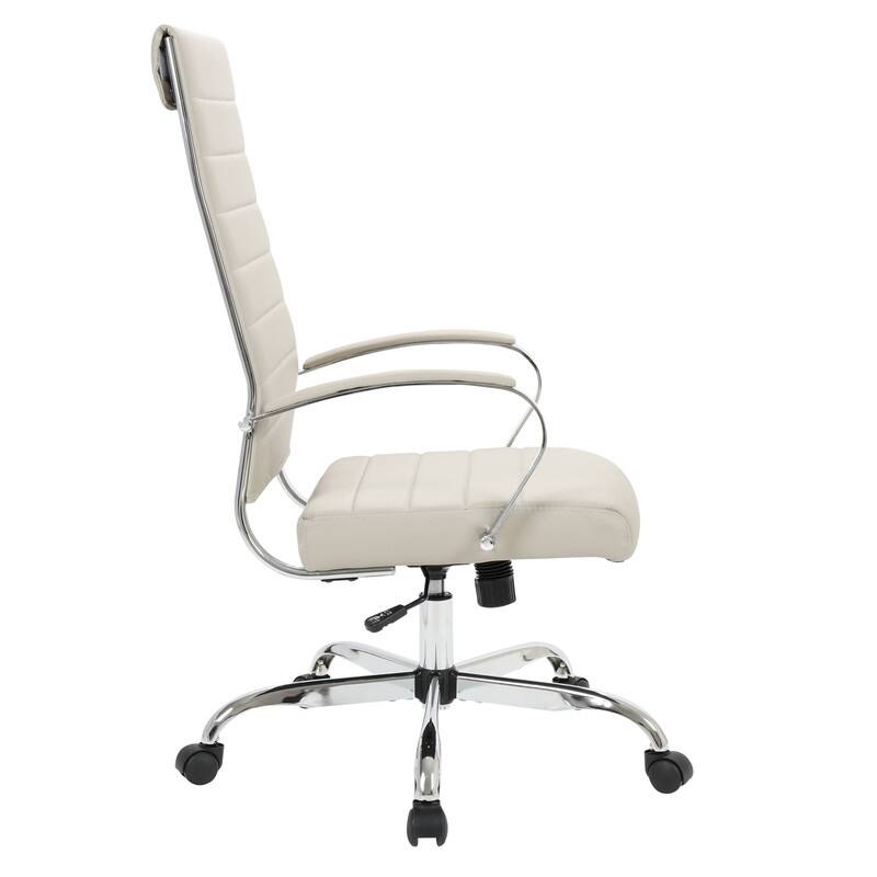 Benmar High-Back Leather Office Desk Chair in Stainless Steel Frame Adjustable Height Tilt Lock 360 Swivel Ergonomic Chair