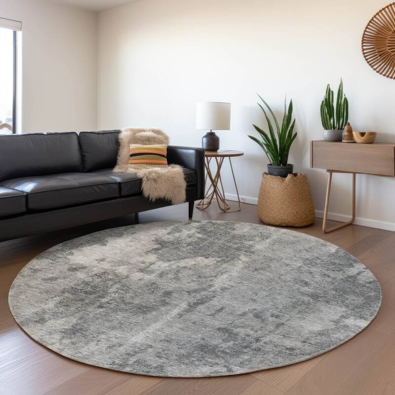 Premium Washable Super Soft Abstract Contemporary Mayfield Rug - Gray - 8' x 8'