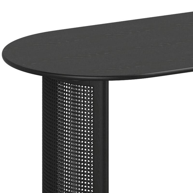 HomeRoots 66" Black Solid Wood Double Pedestal Base Oval Dining Table - 66.38 in. x 29.72 in. x 33.19 in.