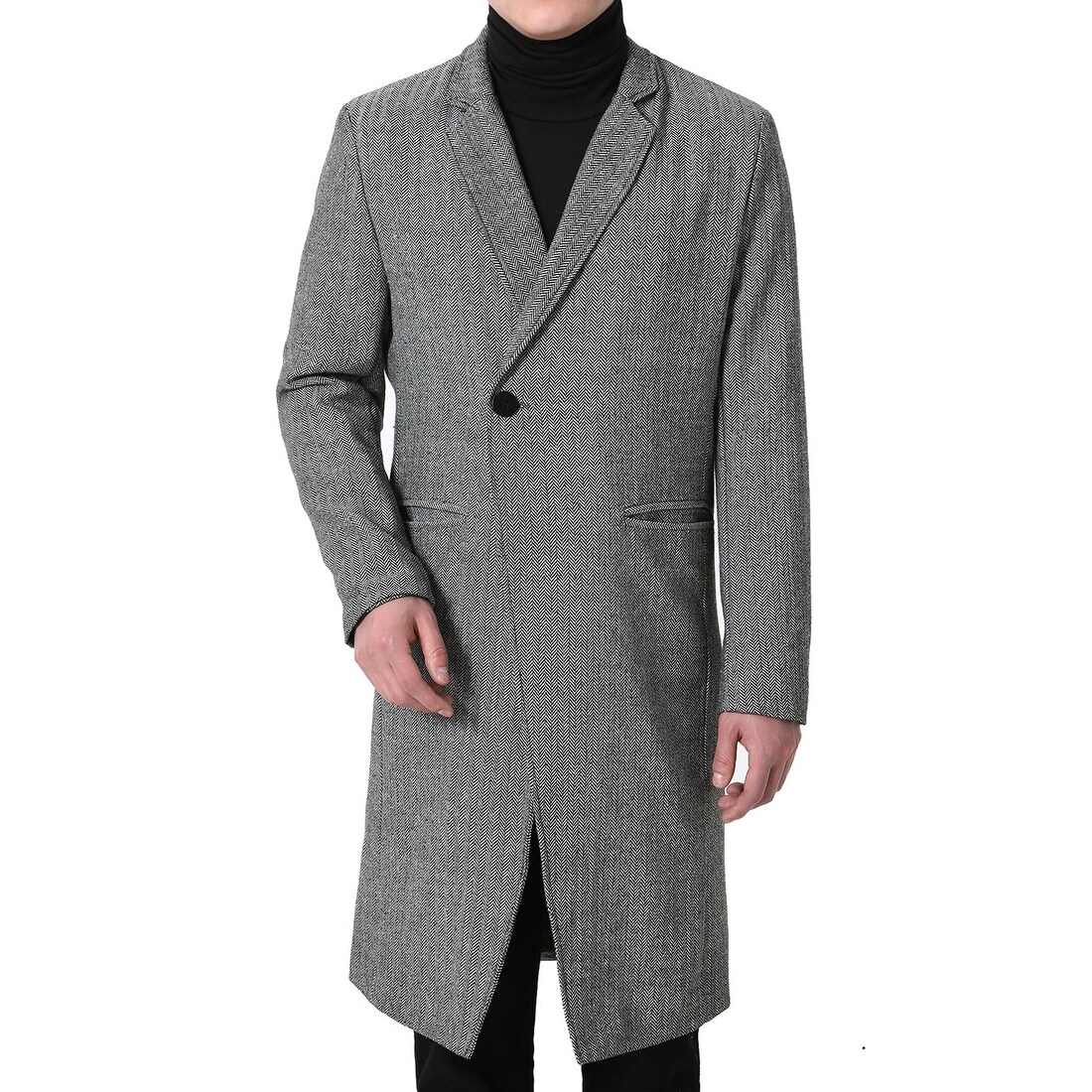 Shop Men Slim Fit Notched Lapel Single Breasted Business Top Coat Overcoat Overstock 29100510