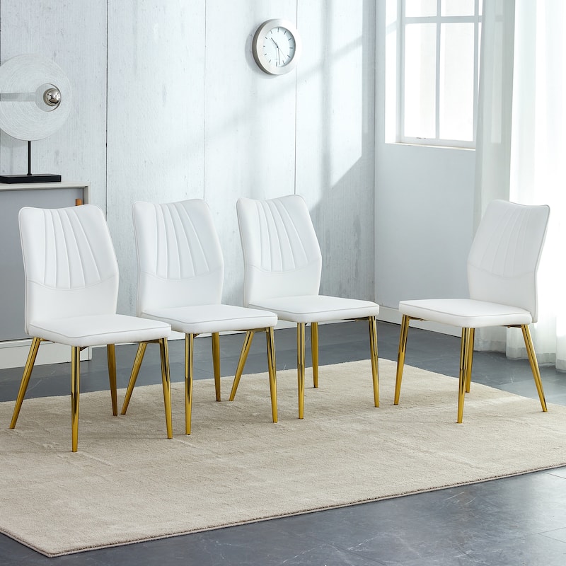 Set of 4 Medieval Modern PU Dining Chair,with soft cushion and metal legs(silver/golden)