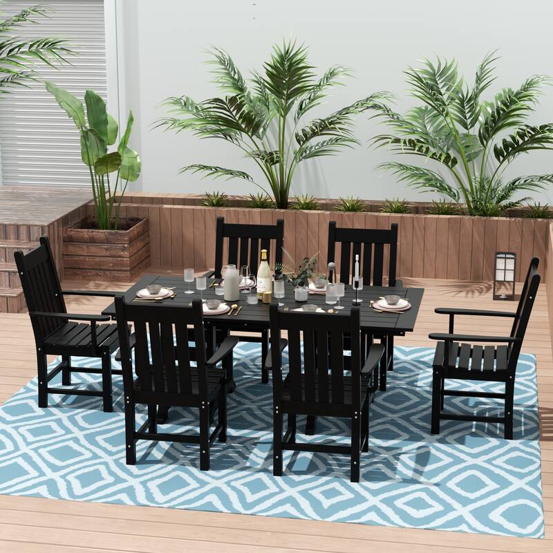Laguna Hdpe All Weather Outdoor Patio Dining Set with Rectangle Table, Arm Chairs (7-Piece Set)