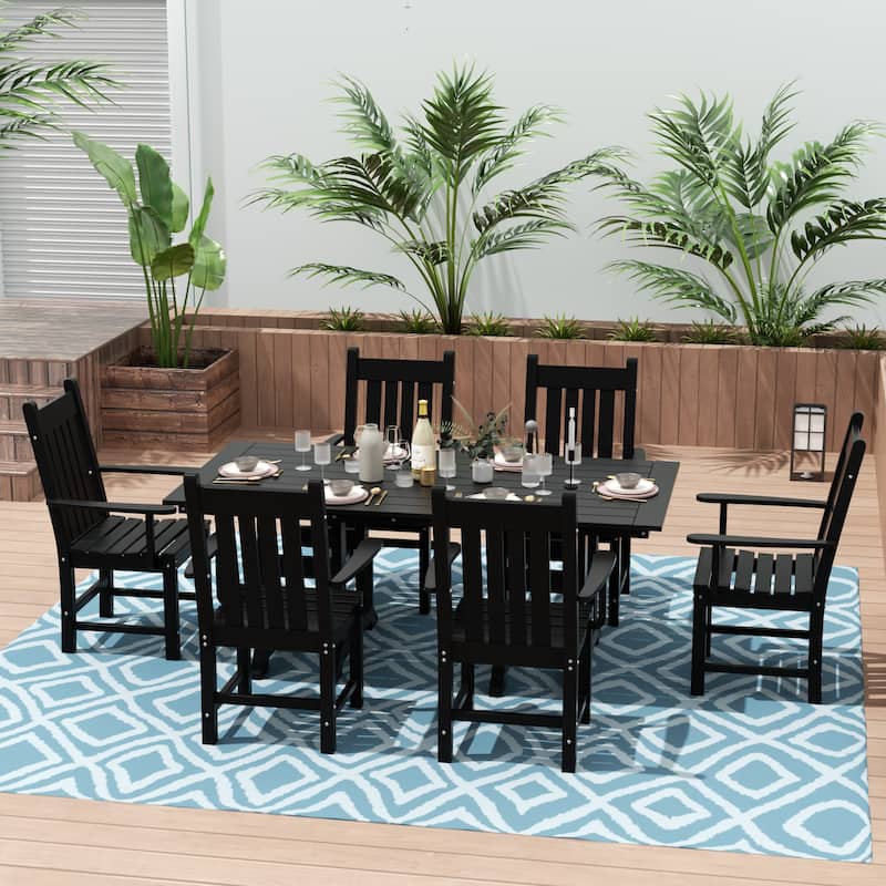 Laguna Hdpe All Weather Outdoor Patio Dining Set with Rectangle Table, Arm Chairs (7-Piece Set)