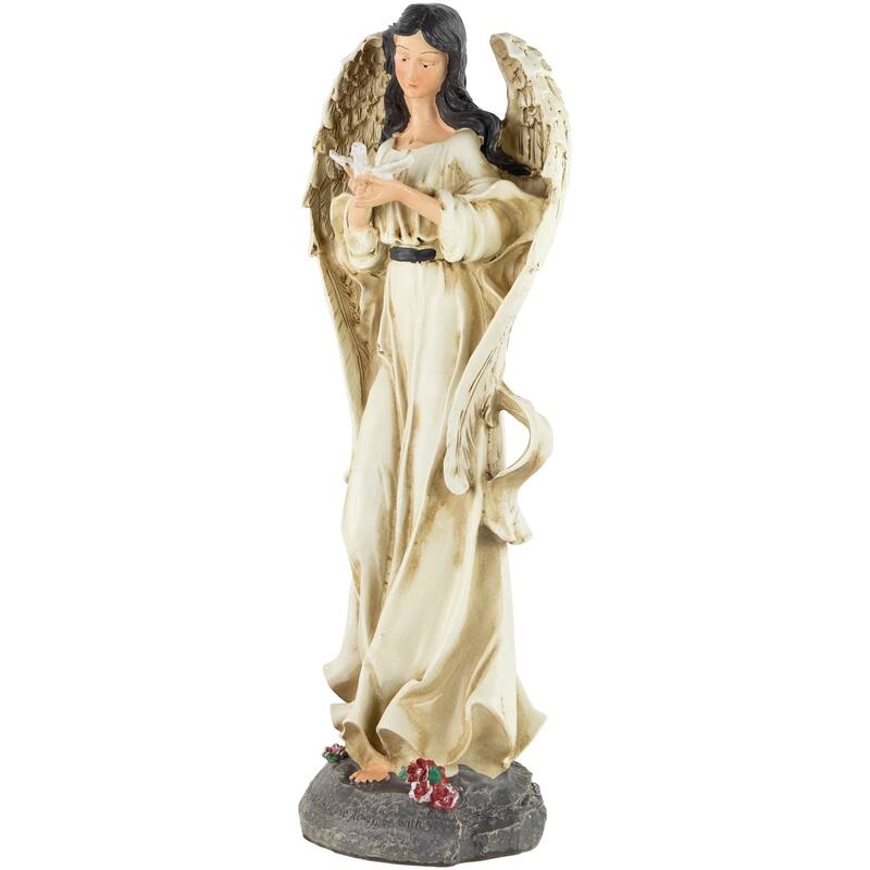 13" Peace and Love Angel with Dove Outdoor Garden Statue