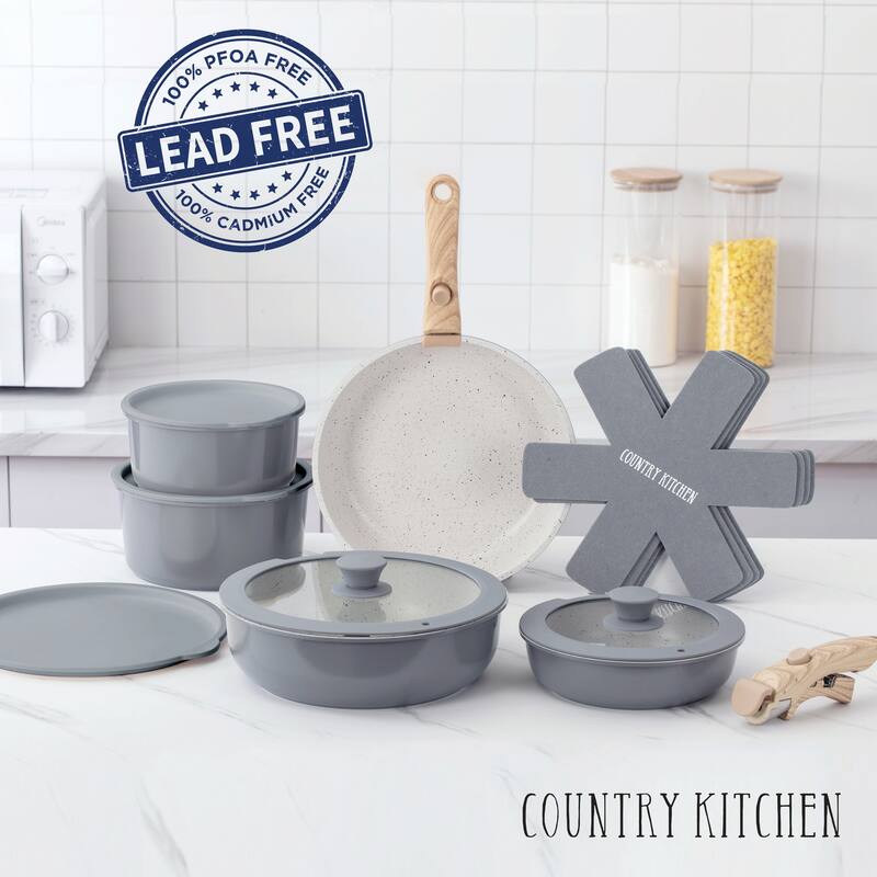 Country Kitchen 16 Piece RV Cookware Set Ceramic with Removable Handle Oven Safe.