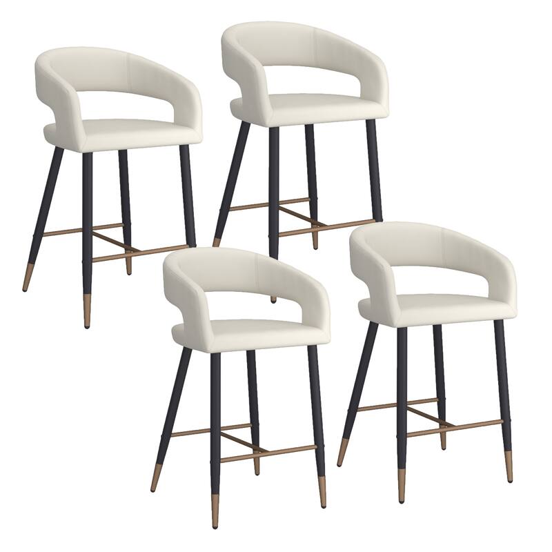 Modern Faux Leather and Metal 26" Counter Stool, Set of 4
