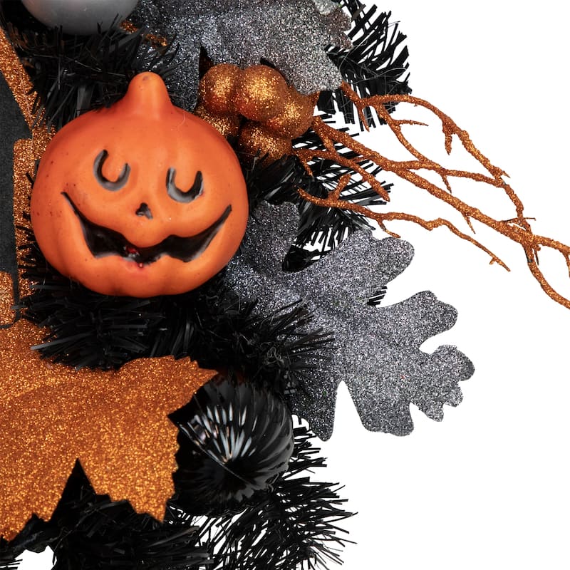 Orange and Black Haunted House Halloween Wreath 24-Inch Unlit