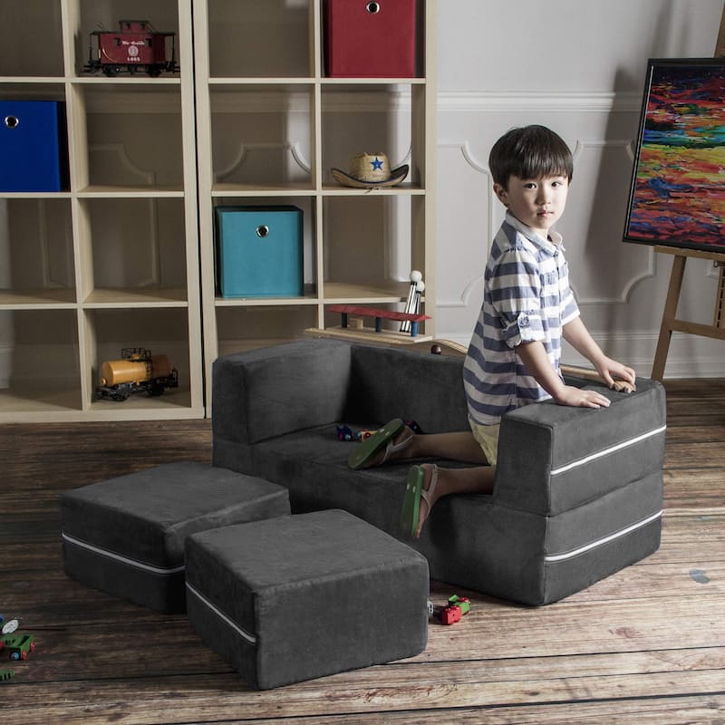 Jaxx Zipline Modular Kids Loveseat with Ottomans