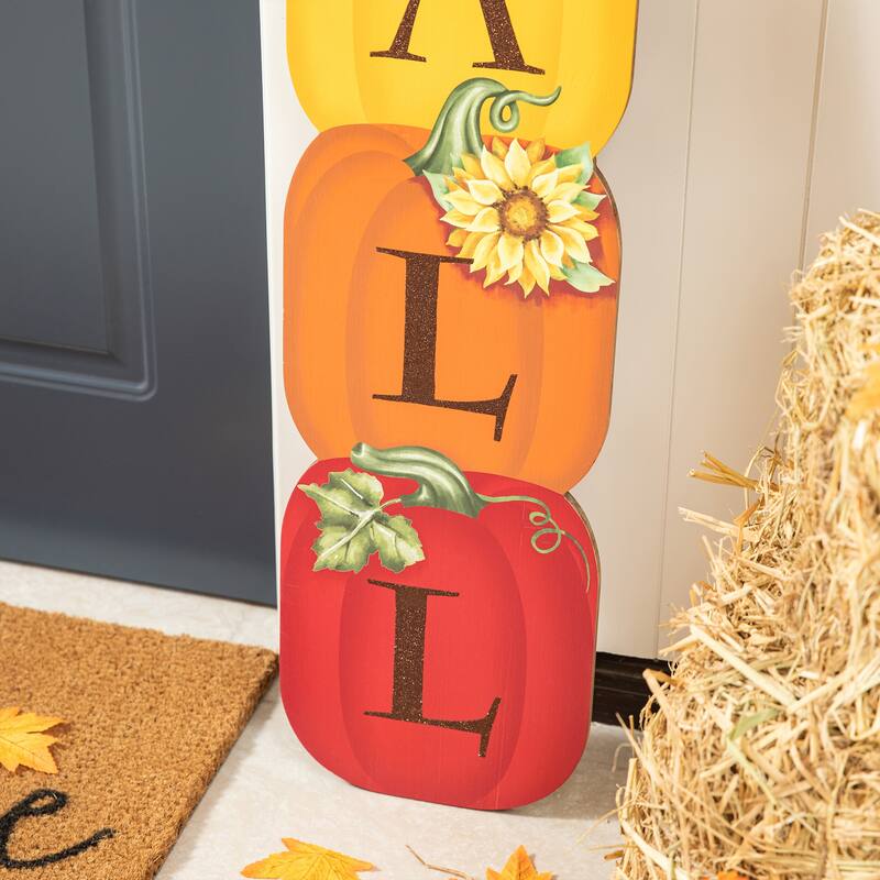 Glitzhome 42"H Fall Thanksgiving Wooden Pumpkin Porch Sign