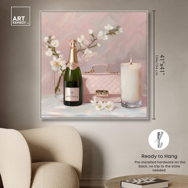 Pink Purse Champagne and Candle Canvas by Art Remedy