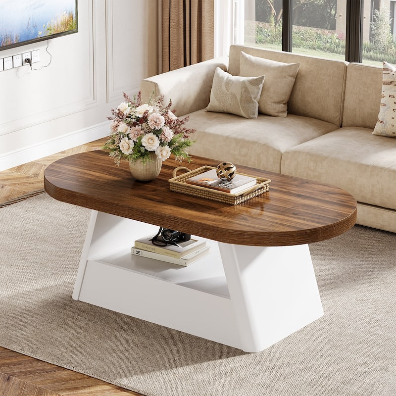47 Inches Coffee Table with 2-Tier Storage for Living Room - 23.62" D x 47.24" W x 17.72" H