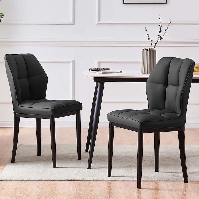 Checkered Faux Leather Upholstered Dining Chairs, Set of 2/4 - 33.7"H x 17.4"W x 17.4"D