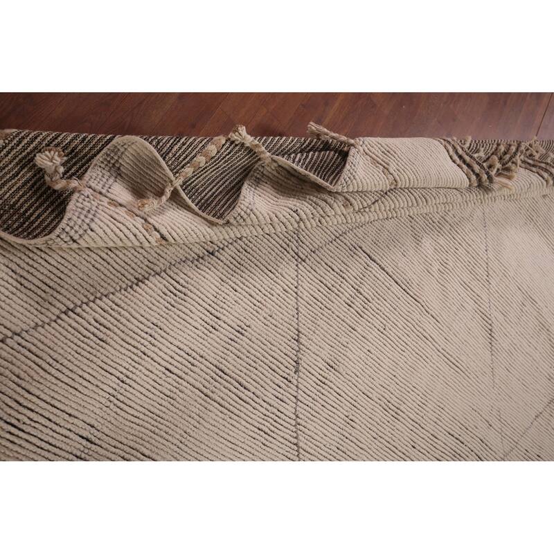 All-Over Ivory Moroccan Modern Area Rug Hand-Knotted Wool Carpet - 8'7"x 12'7"