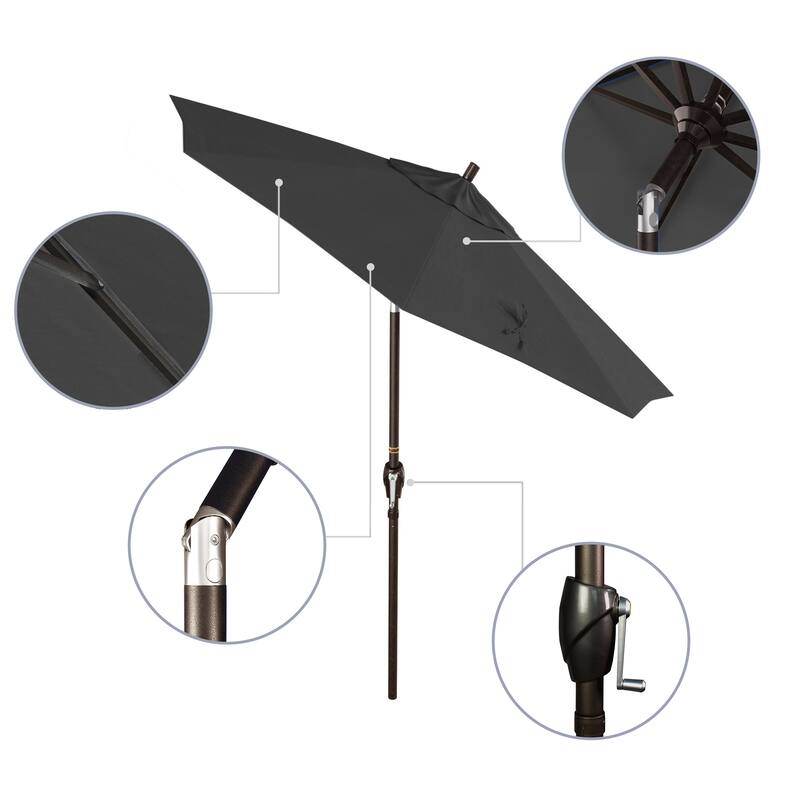 California Umbrella 7.5' Round Crank Lift Push Button Tilt Bronze Aluminum Patio Umbrella with Olefin Royal Blue Fabric