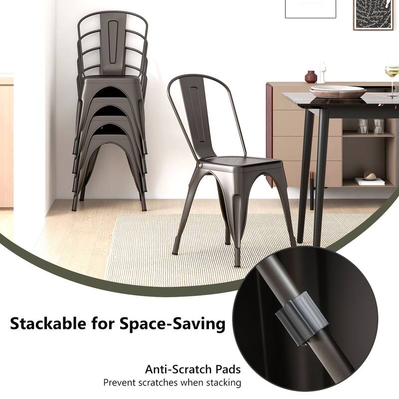 Gymax Metal Dining Chairs Set of 4 w/ Removable Backrest for Dining