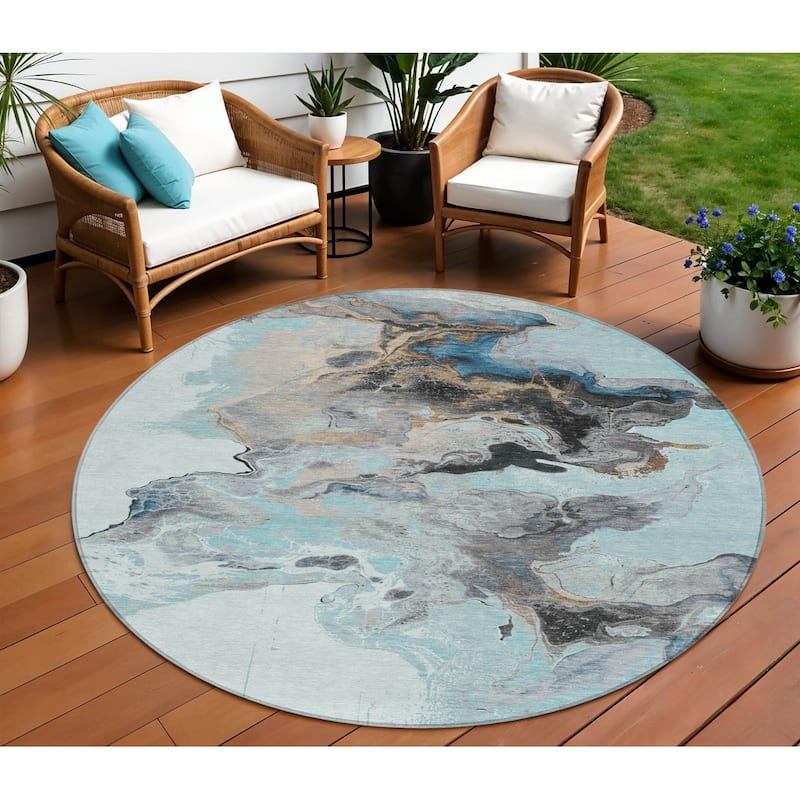 HomeRoots Abstract Modern Rectangle Outdoor Rug - 8' Round