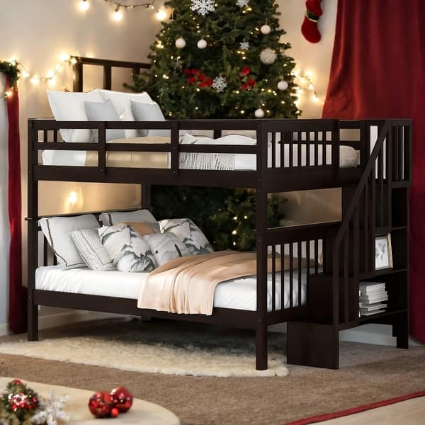 slide 2 of 13, Full-Over-Full Bunk Bed with Storage and Guard Rail, Espresso Espresso