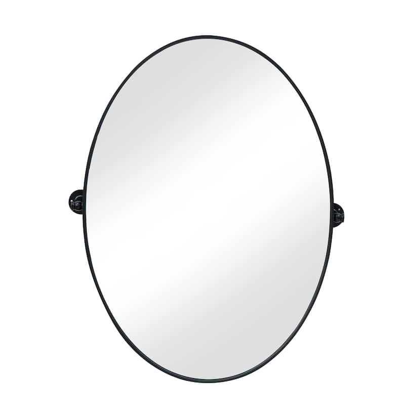 Metal Framed Pivoting Bathroom Vanity Mirror Adjustable Tilting Oval Wall Mirror Horizontal or Vertical - 19.68” x 27.56”