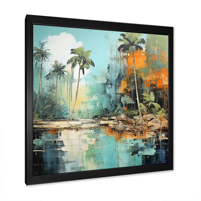 Designart "Tropical Jungle River III" Coastal Tropical Wall Decor Green Coastal Entryway Framed Wall Art Print