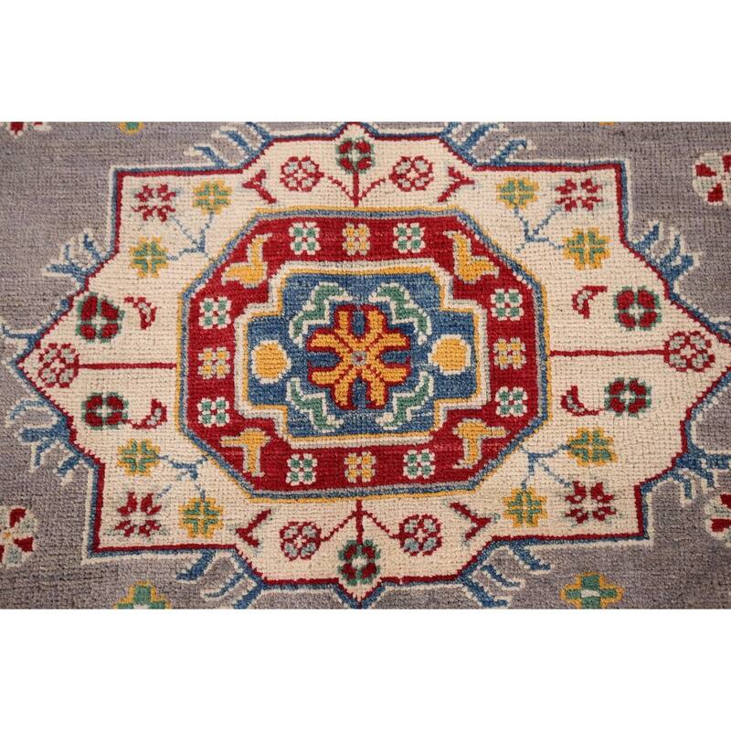 Grey Kazak Oriental Area Rug Hand-Knotted Wool Carpet - 5'0" x 6'10"