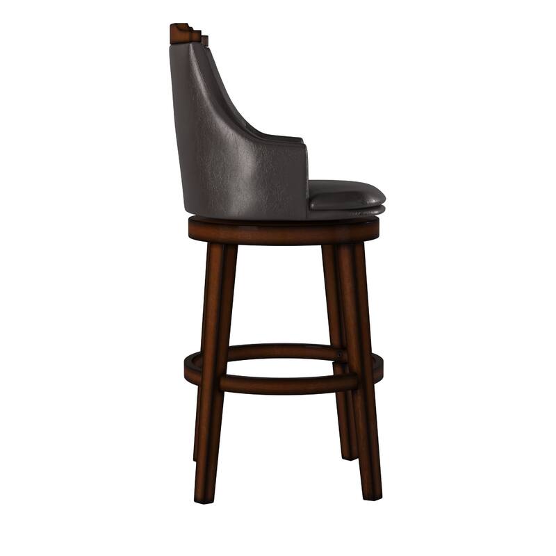 Bar Height Chair, Set of 2, Dark Brown Faux Leather, Wood Legs