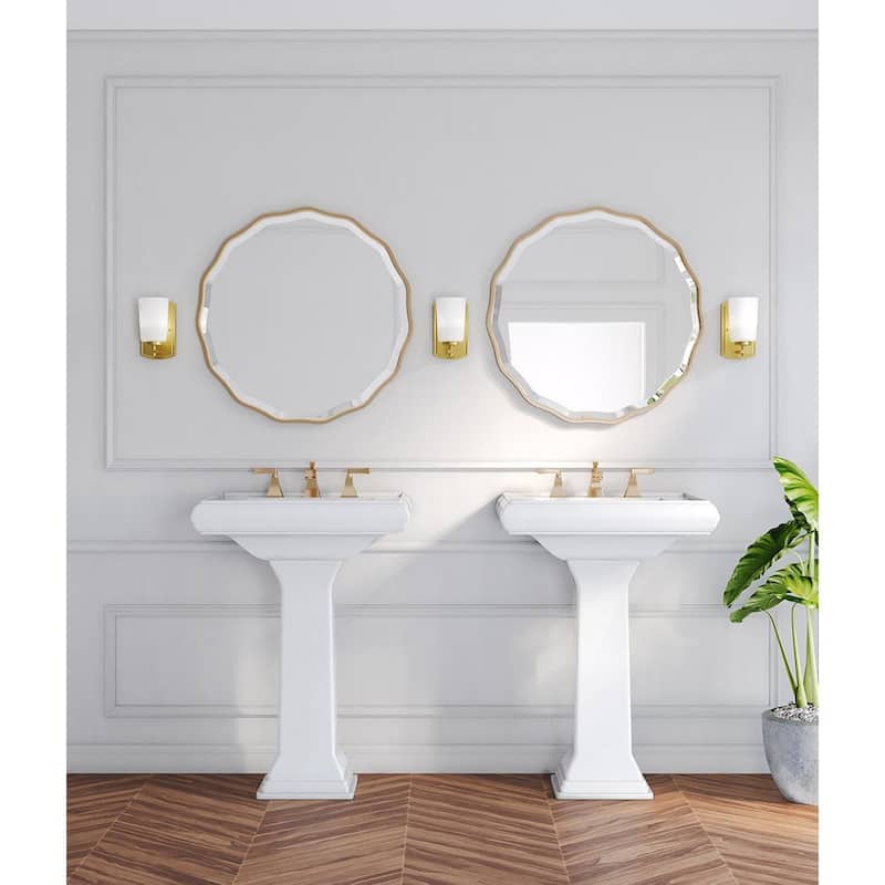 Adley Collection One-Light Satin Brass Etched Opal Glass New Traditional Bath Vanity Light - 4.5 in x 6 in x 7.75 in