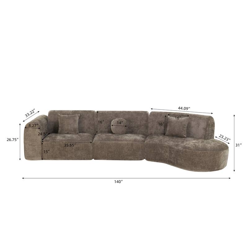 Christopher Knight Home - Curved 140" Upholstered Sectional Sofa with High-Density Fully Compressed Sponge and Chaise Lounge