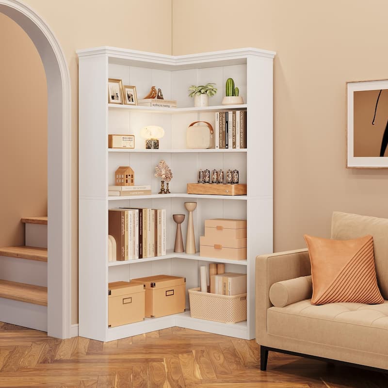 Farmhouse Bookshelf Corner - White