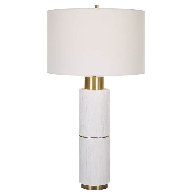 Whitewashed Textured Table Lamp with Drum Shade - 30" - White