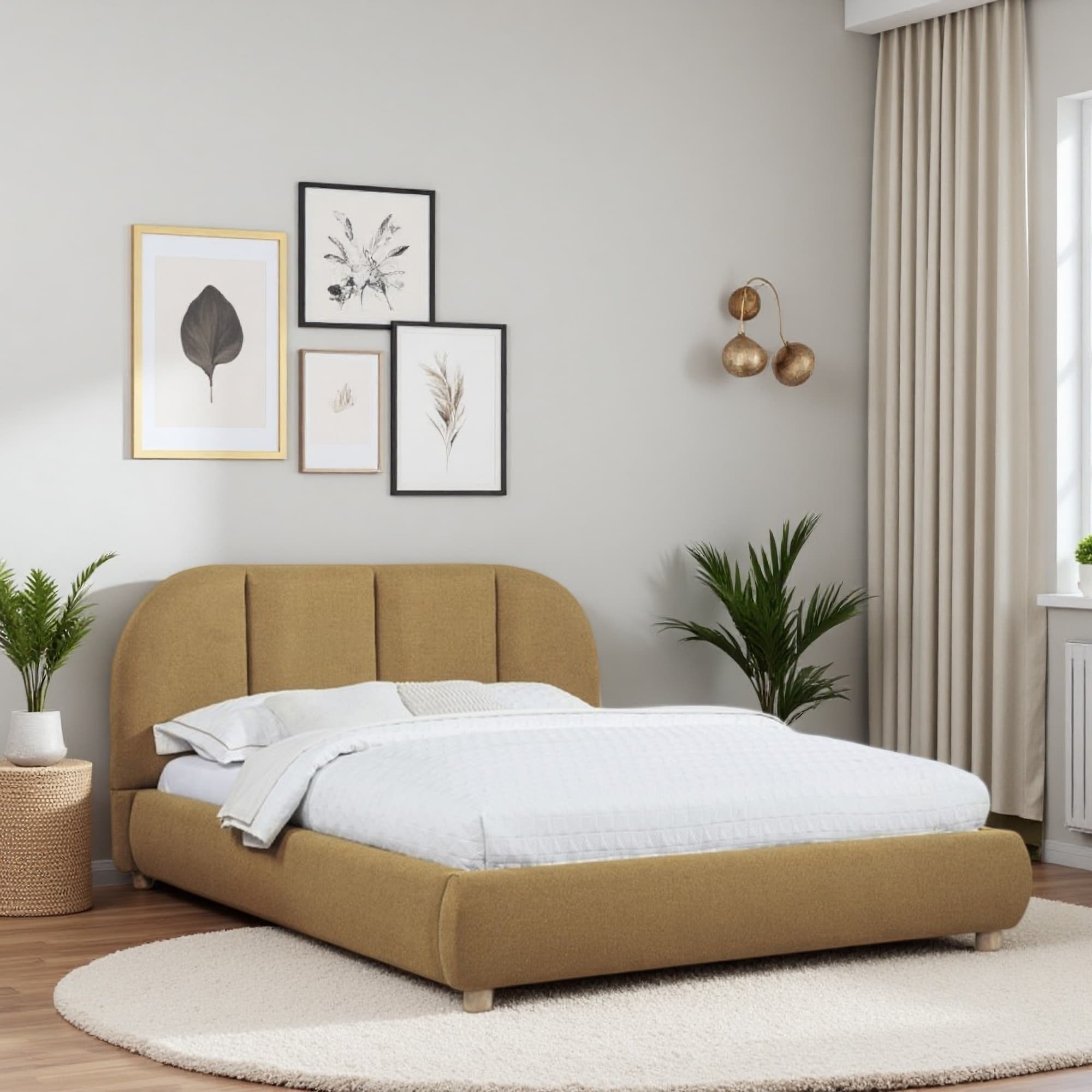 Queen Size Burlap Fabric Upholstered Platform Bed with Modern/Contemporary Style